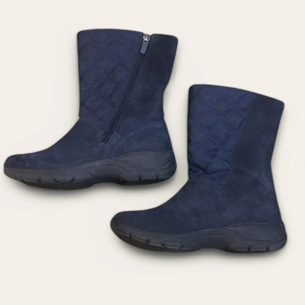 Lands' End Quilted Mid-Calf Suede Winter Rain Boots in Navy Blue Size 6